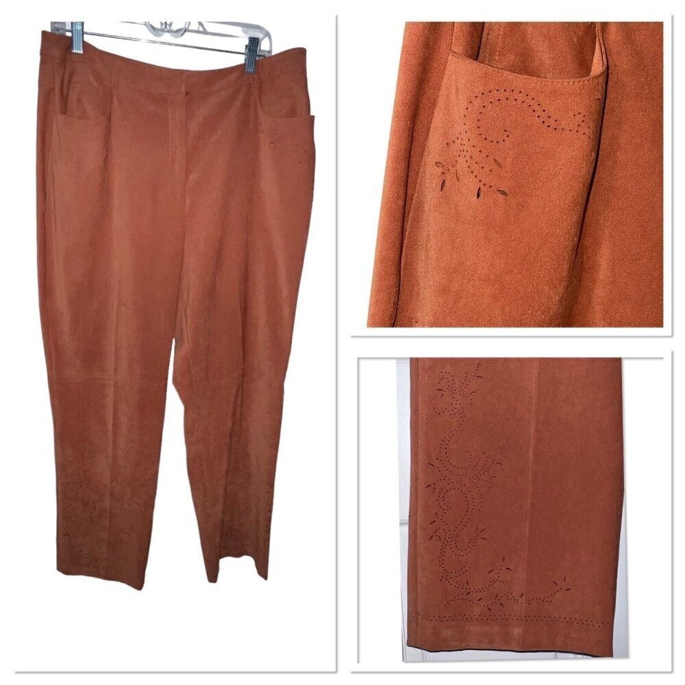 TALBOTS STRETCH BURNT ORANGE TROUSER PERFORATED CUT OUT DESIGN PANTS WOMEN 16
